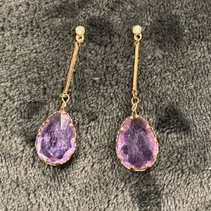 Gold And Purple Dangle Earrings